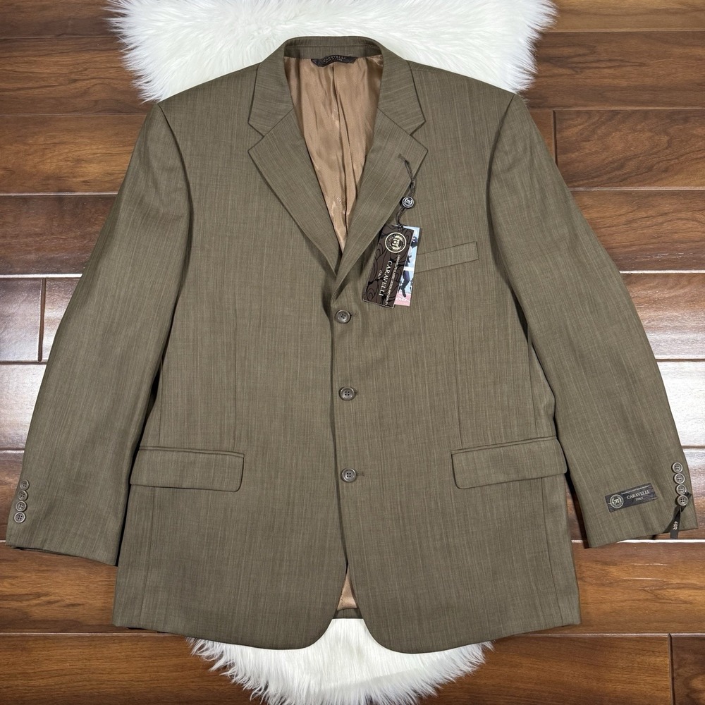 Caravelli Italy Men's Size‎ 46R Brown Tan Blazer Jacket Polyester Viscose Blend